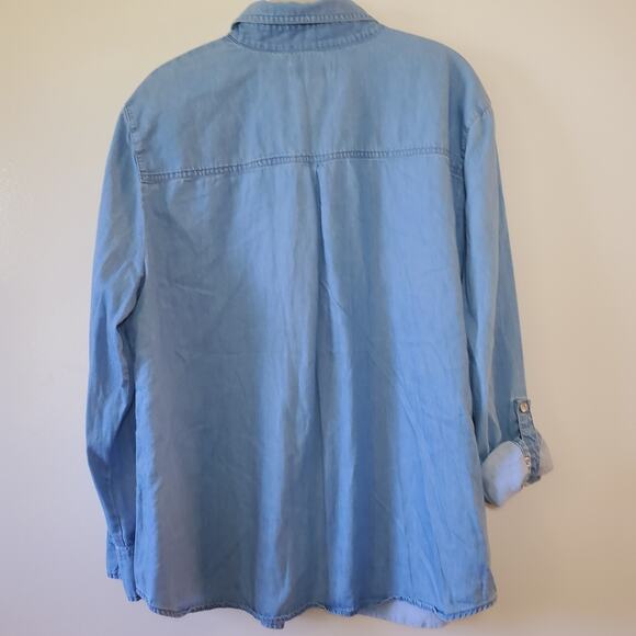 Orvis Womens XL Soft Cotton Blue Pearl Snap Long Sleeve Roll Tab Shirt Blouse - Picture 3 of 8